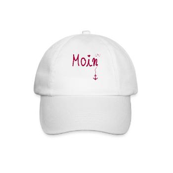Moin Begrüßung Moin mit Möwe in Pink - Baseballkappe - Weiß/Weiß - Vorne