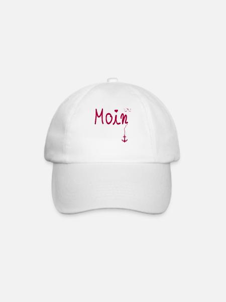 Moin Begrüßung Moin mit Möwe in Pink - Baseballkappe - Weiß/Weiß