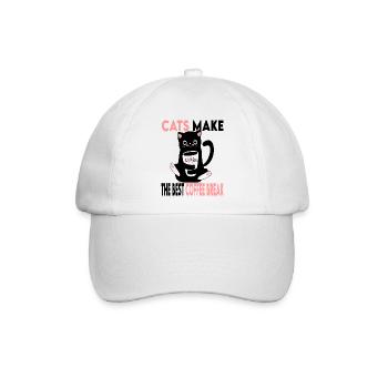 Katzen machen die beste Kaffeepause - Baseballkappe - Weiß/Weiß - Vorne