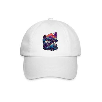Tsunami-Welle japanische Kunst, niedrige Farbpalette - Baseballkappe - Weiß/Weiß - Vorne