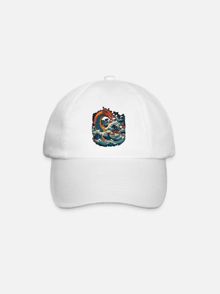 Chinesischer Drache taucht aus dem Wasser auf - Baseballkappe - Weiß/Weiß
