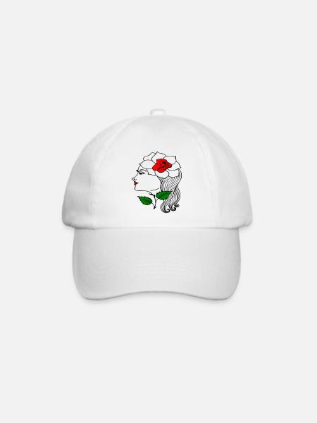 Frauenkopf mit Rose im Haar - Baseballkappe - Weiß/Weiß