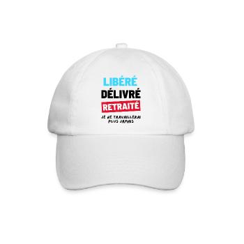 Freigegeben, ausgeliefert, ausgemustert. Humor Ruhestandsgeschenk - Baseballkappe - Weiß/Weiß - Vorne