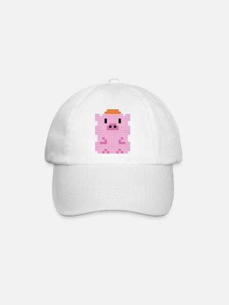 Ein kleines Schweinchen mit einer verpixelten Mütze - Baseballkappe - Weiß/Weiß