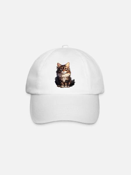 Maine Coon Katze - Baseballkappe - Weiß/Weiß