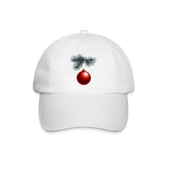 Weihnachtszauber: Rote Kugel am Tannenzweig - Baseballkappe - Weiß/Weiß - Vorne