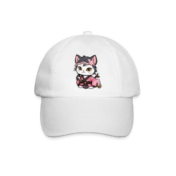 Samurai Katze & Kirschblüten #12 - Baseballkappe - Weiß/Weiß - Vorne