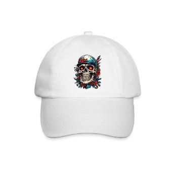 Skull / Totenkopf / Skelett / Gothic / Tattoo - Baseballkappe - Weiß/Weiß - Vorne