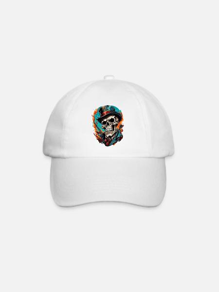 Skull / Totenkopf / Skelett / Gothic / Tattoo - Baseballkappe - Weiß/Weiß