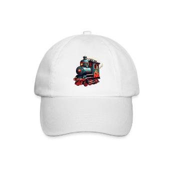 Lustige bunte farbenfrohe Lustige Dampflokomotive - Baseballkappe - Weiß/Weiß - Vorne