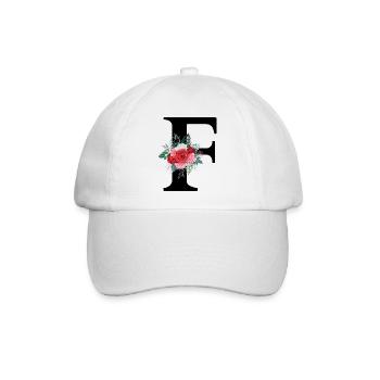 Roter Blumenbuchstabe F - Baseballkappe - Weiß/Weiß - Vorne