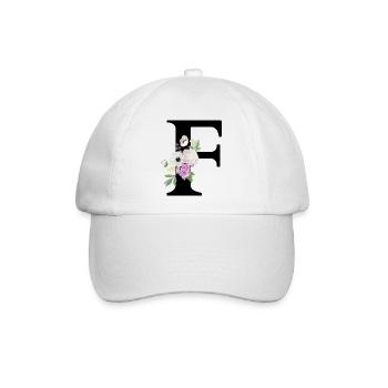 Lila Blumenbuchstabe F - Baseballkappe - Weiß/Weiß - Vorne