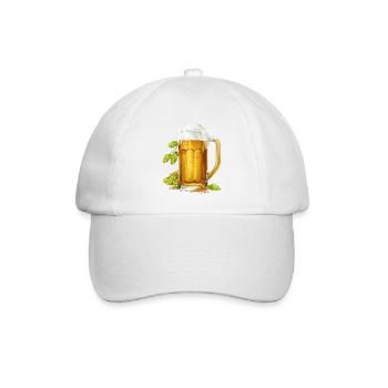 Frostiges Bier im Krug mit Hopfen und Gerste - Baseballkappe - Weiß/Weiß - Vorne
