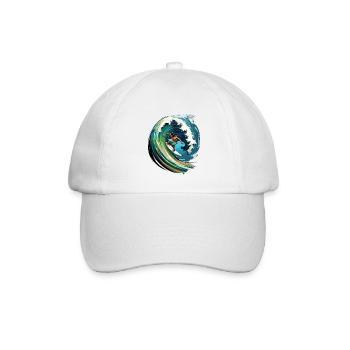 Surfer auf einer großen Welle in einer 2D-Illustra - Baseballkappe - Weiß/Weiß - Vorne