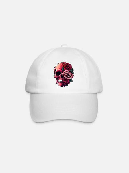 Totenkopf und Blumenstrauß - Baseballkappe - Weiß/Weiß