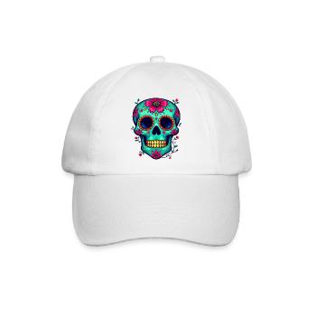 Teal Sugar Skull – Künstlerischer Dia de los Muertos - Baseballkappe - Weiß/Weiß - Vorne
