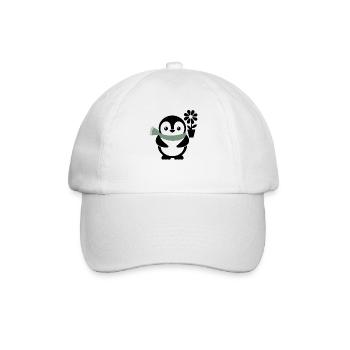 Niedlicher Pinguin Mit Blume Für Alle - Baseballkappe - Weiß/Weiß - Vorne