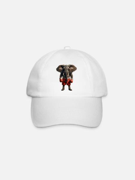 Elefant mit Boxhandschuhen - Baseballkappe - Weiß/Weiß