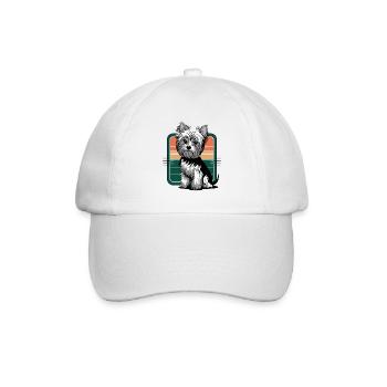 Niedlicher Yorkshire Terrier Vor Retro Hintergrund - Baseballkappe - Weiß/Weiß - Vorne