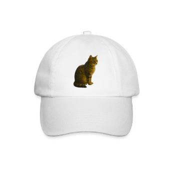Sitzende, getigerte Katze - Baseballkappe - Weiß/Weiß - Vorne
