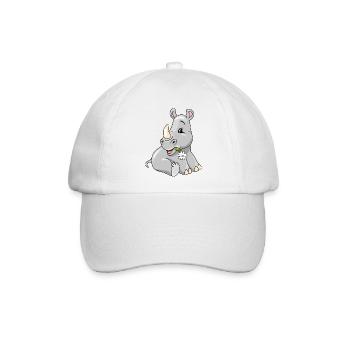 Süßes, schüchternes Baby-Nashorn mit Kamille - Baseballkappe - Weiß/Weiß - Vorne