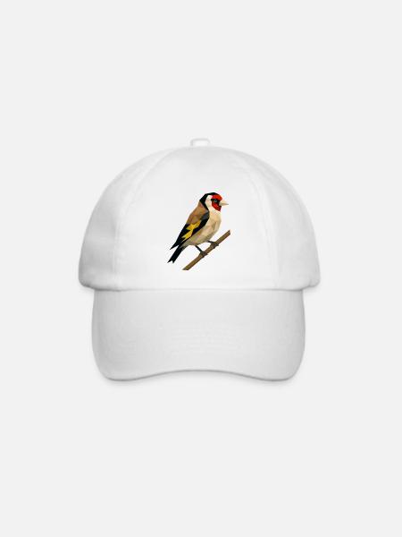 Polygonaler Distelfink – Geometrische Eleganz - Baseballkappe - Weiß/Weiß