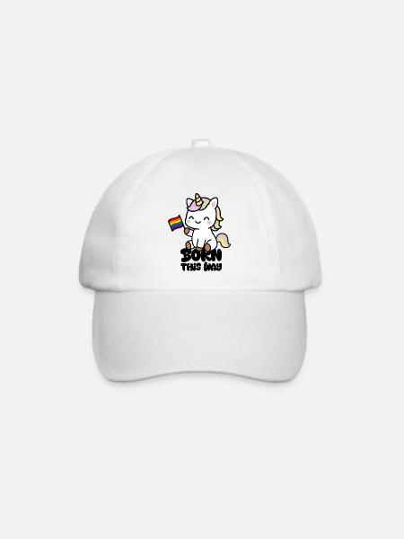Kleines Einhorn mit Regenbogenfahne "Born this Way - Baseballkappe - Weiß/Weiß
