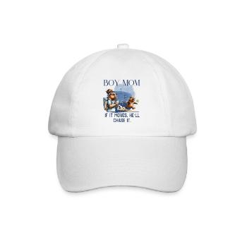 Boy Mom – If It Moves, He’ll Chase It - Baseballkappe - Weiß/Weiß - Vorne