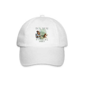 Boy Mom – If It Moves, He’ll Chase It - Baseballkappe - Weiß/Weiß - Vorne