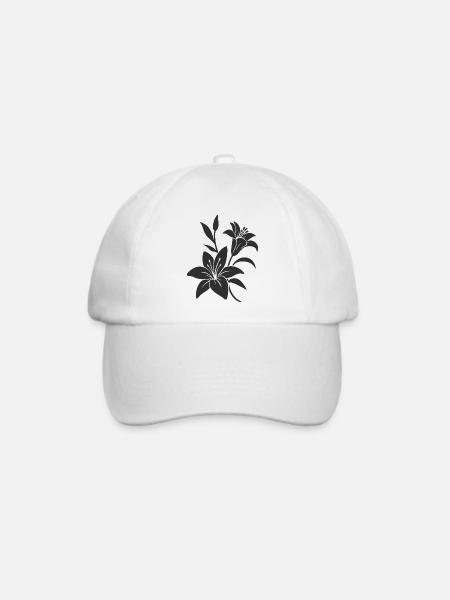 Elegante monochrome florale Illustration - Baseballkappe - Weiß/Weiß