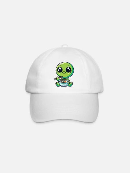 Alien mit Nudeln Ramen kawaii Alien - Baseballkappe - Weiß/Weiß