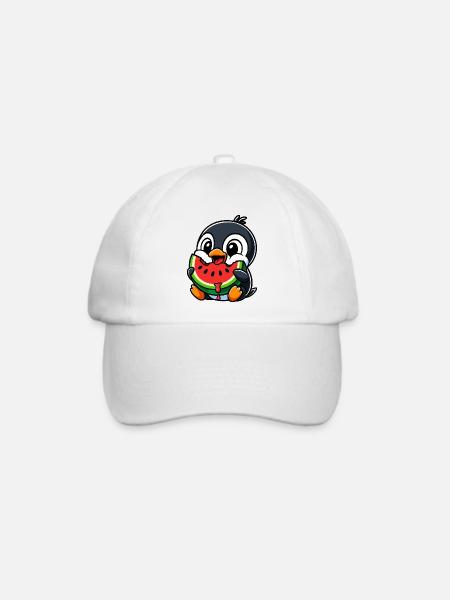 Süßer Pinguin Melone Sommer Cartoon Lustig Frucht - Baseballkappe - Weiß/Weiß