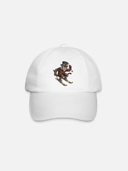 Steampunk Tiger Skifahrer Mit Zylinder - Baseballkappe - Weiß/Weiß
