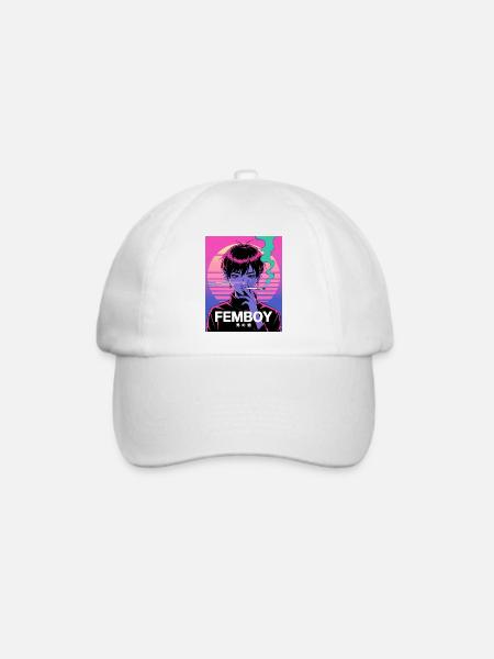 Vaporwave Femboy mit Glitch-Style - Baseballkappe - Weiß/Weiß
