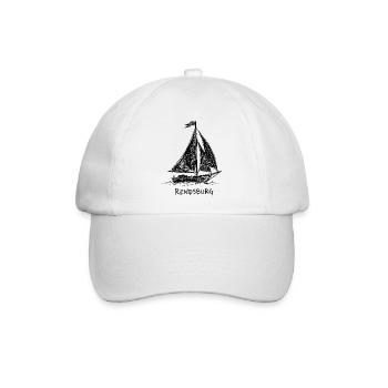 Segelboot Rendsburg – Handgezeichnete Skizze - Baseballkappe - Weiß/Weiß - Vorne