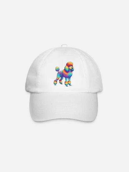 Buntes Pudelhunde-Regenbogen-Pop-Art-Aquarell - Baseballkappe - Weiß/Weiß