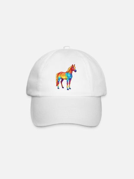 Buntes Pferderegenbogen-Pop-Art-Aquarell - Baseballkappe - Weiß/Weiß