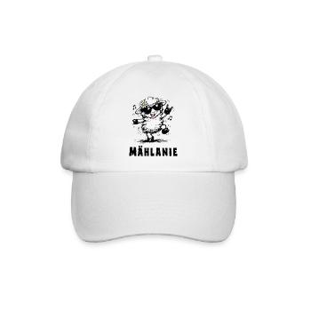 Mählanie – Lustiges Schaf Wortspiel Design - Baseballkappe - Weiß/Weiß - Vorne