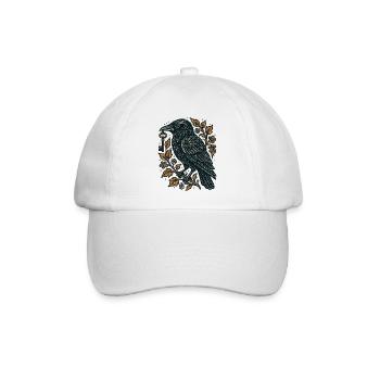 Rabe mit Schlüssel und Blattwerk - Baseballkappe - Weiß/Weiß - Vorne