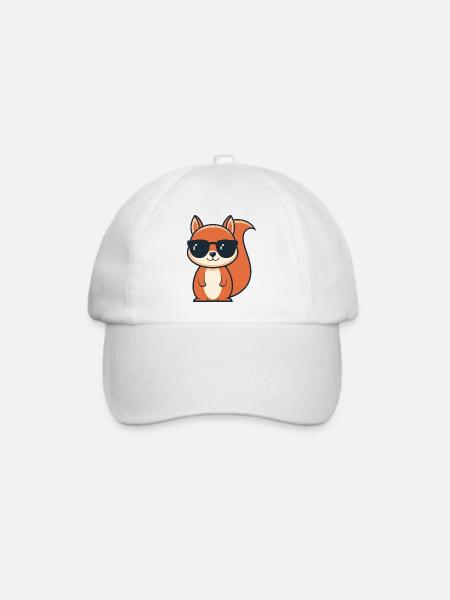 Schicke Eichhörnchen-Schwarze Brille - Baseballkappe - Weiß/Weiß