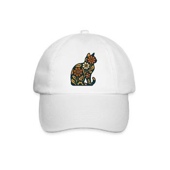 Blumige Katzen-Silhouette in Wärme - Baseballkappe - Weiß/Weiß - Vorne