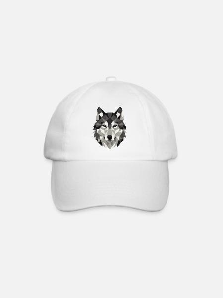 Wolfskopf Lowpoly Geometrie - Baseballkappe - Weiß/Weiß