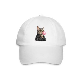 Coole Katze mit Lederjacke - Baseballkappe - Weiß/Weiß - Vorne