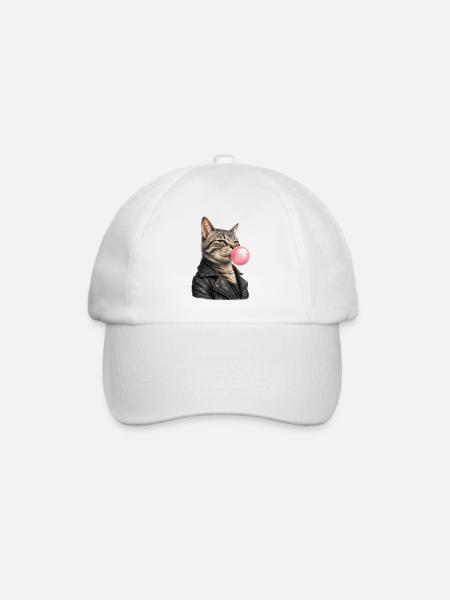 Coole Katze mit Lederjacke - Baseballkappe - Weiß/Weiß