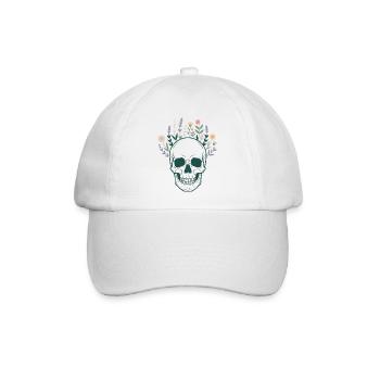 Totenkopf Schädel Botanik Blumen Blüten Mystisch - Baseballkappe - Weiß/Weiß - Vorne