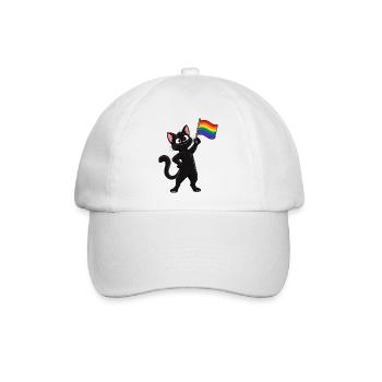 Pride-Katze mit Regenbogenflagge – Vielfalt - Baseballkappe - Weiß/Weiß - Vorne