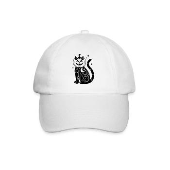 Halloween Katze Kürbiskostüm - Schwarz mit Sternen - Baseballkappe - Weiß/Weiß - Vorne