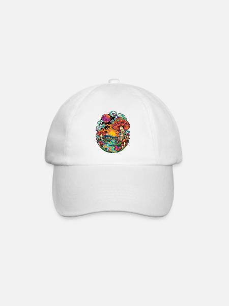 Psychedelische Pilzlandschaft - Baseballkappe - Weiß/Weiß