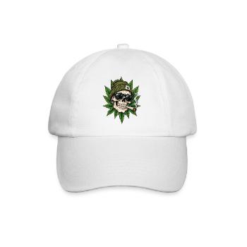 Totenkopf Cannabis Style - Baseballkappe - Weiß/Weiß - Vorne