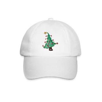 Aquarell-Weihnachtsbaum mit roten Ornamenten - Baseballkappe - Weiß/Weiß - Vorne